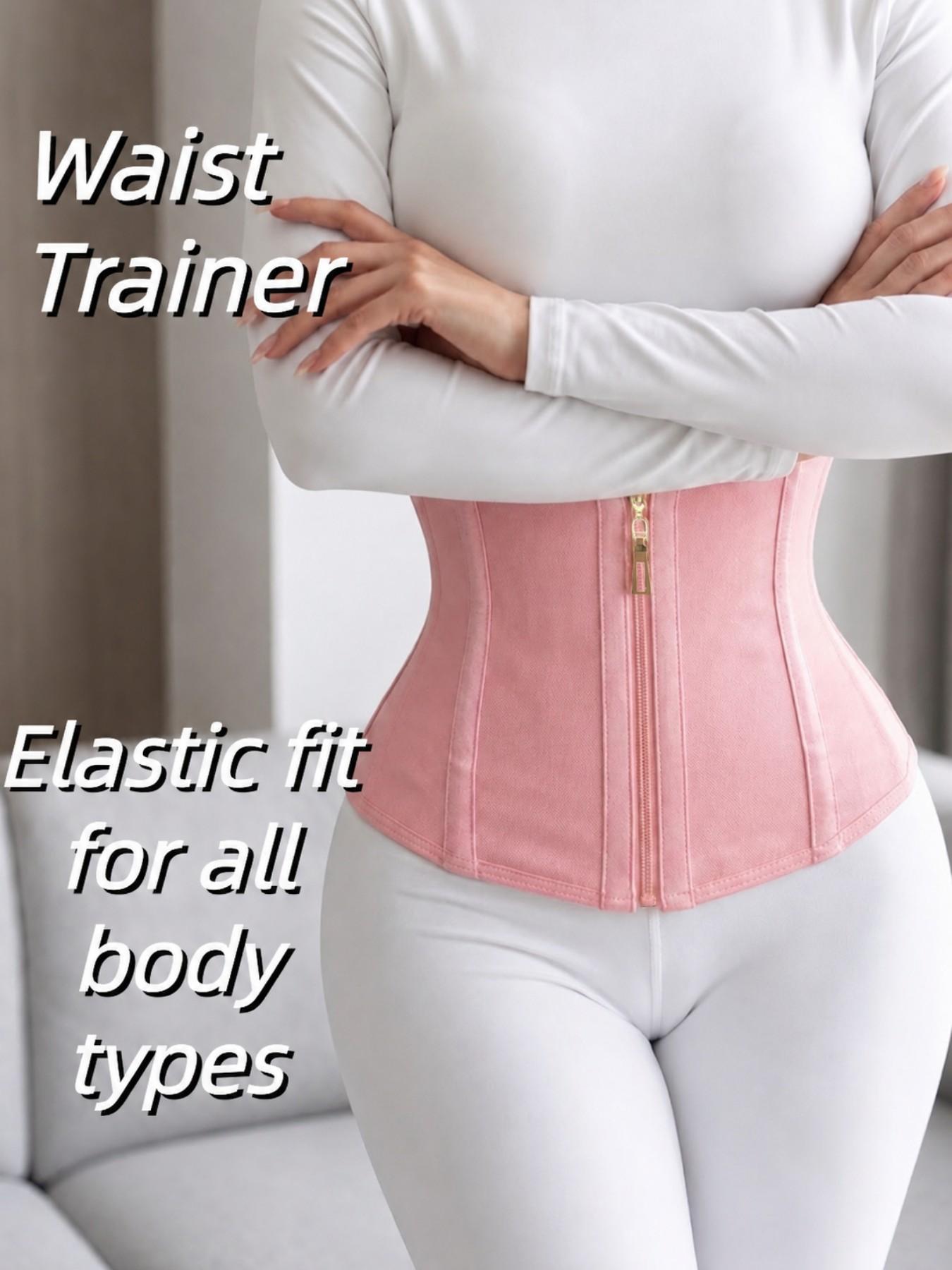1 Count Women's Skin Friendly Fabric Waist Trainer, Fajas, Front Zipper Adjustable Hook Eye Double Closure Shapewear Belts, Tummy Control Hourglass Waist Cincher, Reflective Strip Design Girdle, Perfect For Body Shaping And Daily Wear, Zip Up Shapewear