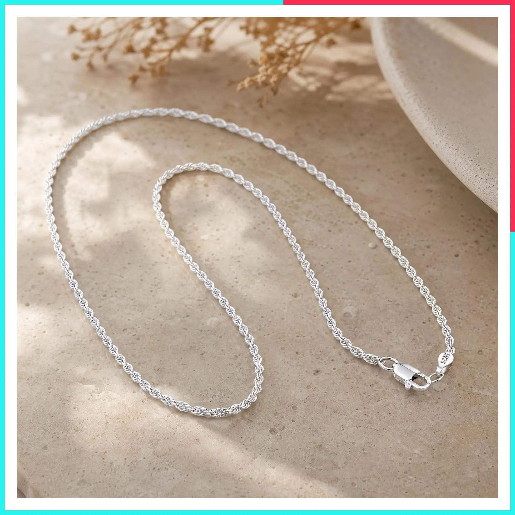 925 Sterling Silver Rope Chain Necklace for Women - 1.5mm & 2mm, 16-26 Inch