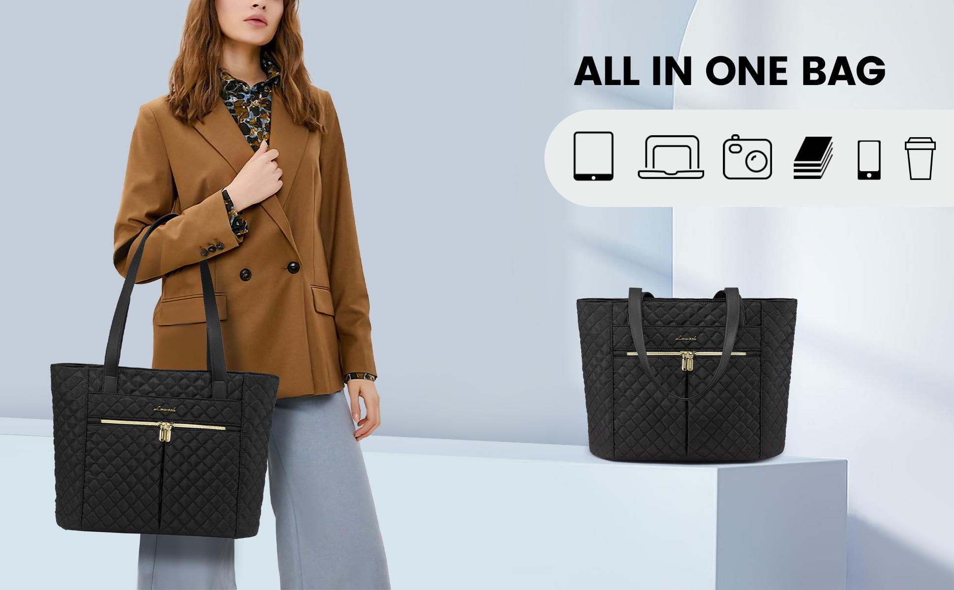 LOVEVOOK Laptop Bag, Women's Quilted Shoulder Bag, Large Capacity Tote with Small Pouch, Stylish Briefcase Suitable for Nurses, Teachers, Professional Women