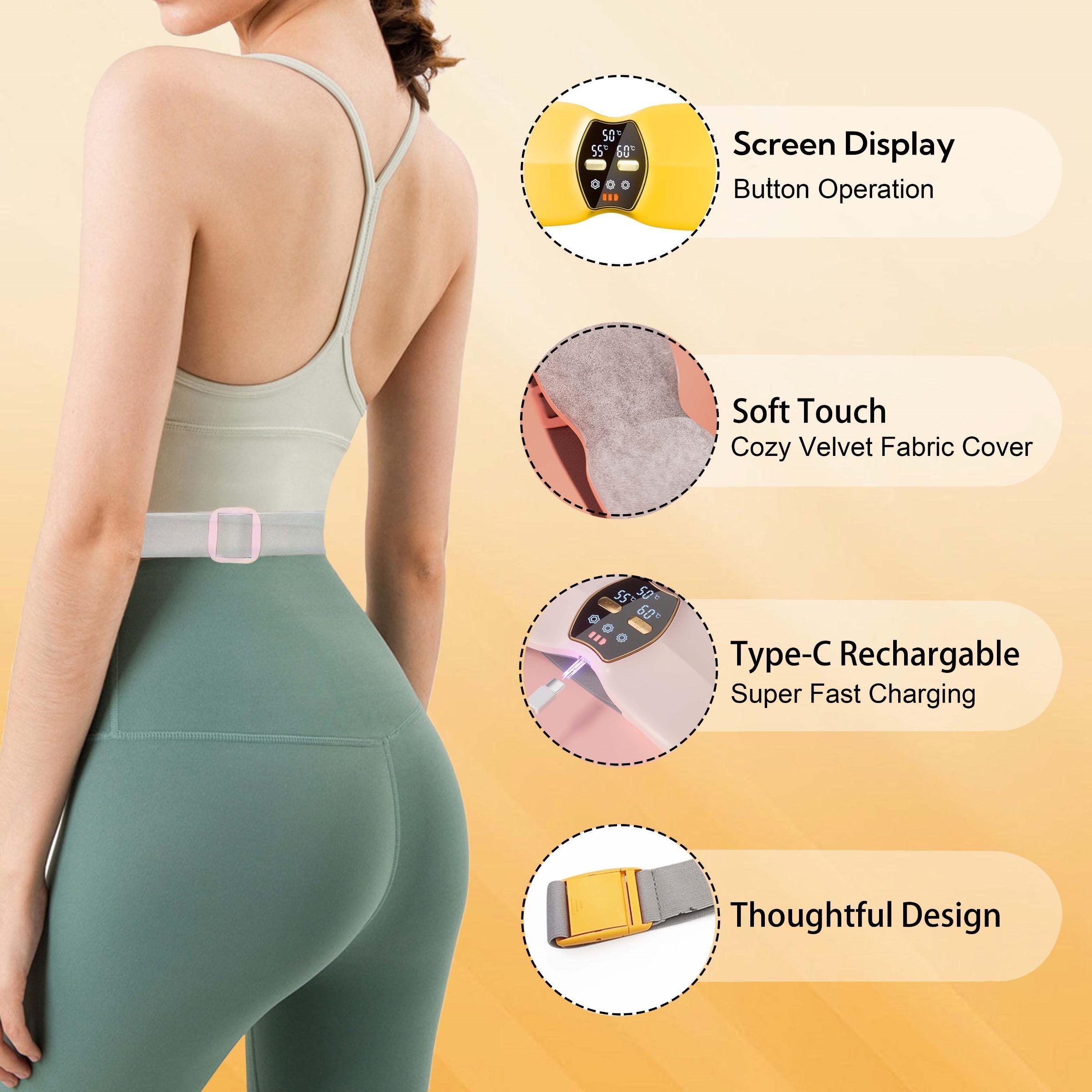 Heating Pads,  Period Cramp Massager Portable Cordless Heating Pad with 3 Heat Levels and 3 Massage Modes for Back Pain Relief Menstrual Heating Pad Hot Compress Heat Pad (Pink)