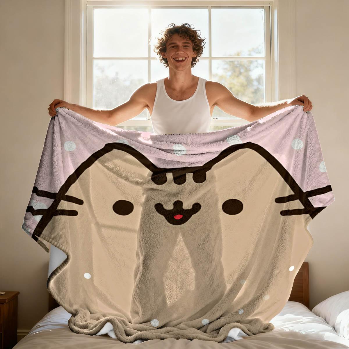 Cute Cat Print Blanket, Soft Flannel, Durable, Home Office Dorm Nap Mat, Bedroom Decor, Gift, Multiple Sizes Available