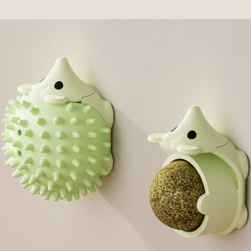 Essential Cat Toy Set, Hedgehog Shape Scratching Post & Mint Ball, Durable Chew Toys for Cats, Self-Playing Fun, Wall-Mountable Rotating Design