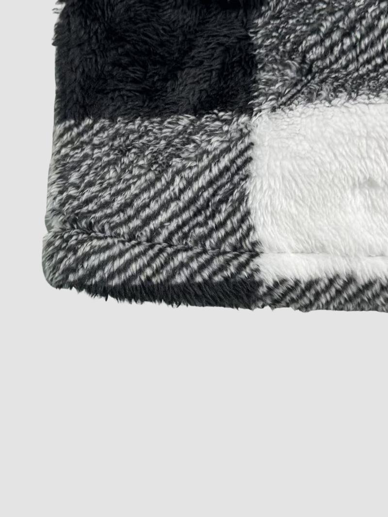 Women's  Plaid Fleece Hooded Coat, Soft Fluffy Fleece Fabric & Full Zip Closure & Hooded Design & Mid-Length Silhouette & Multiple Color Options，Valentine，1pc