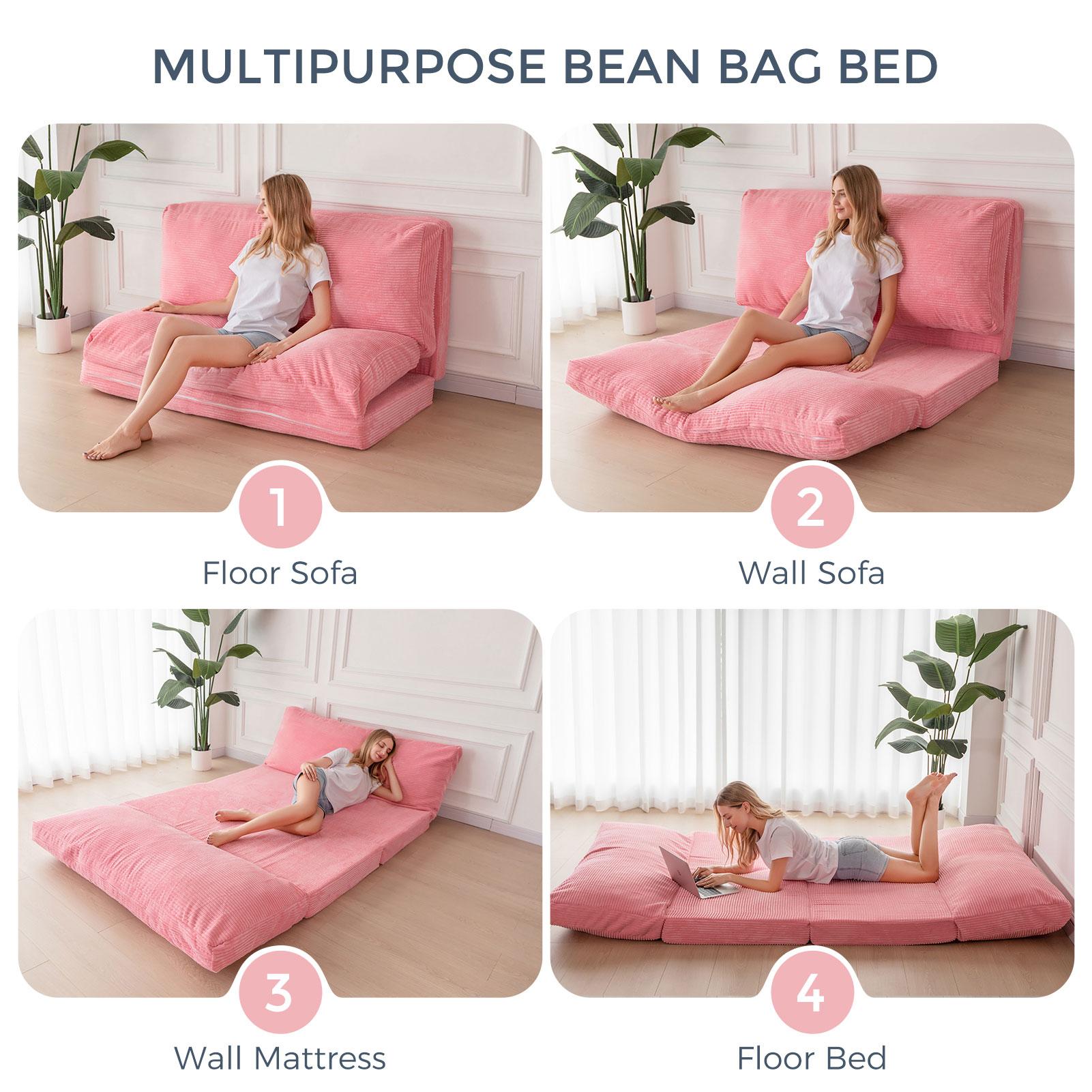 MAXYOYO Folding Bean Bag Sofa Bed Floor Mattress with Corded Washable Cover, Modern Floor Couch Bed for Bedroom Living Room, Grey and others color