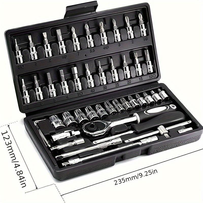 46pcs Tools Set, Car Repair Machinery Tools, Automotive Repair Tool Kit With Multifunctional Socket Wrench for Car, 1/2 * 1/4 * 3/8" Drive Depth And Standard Socket, Ratchet Torque Wrench Screwdriver Socket Combination Tool, Easter Gifts for Husband