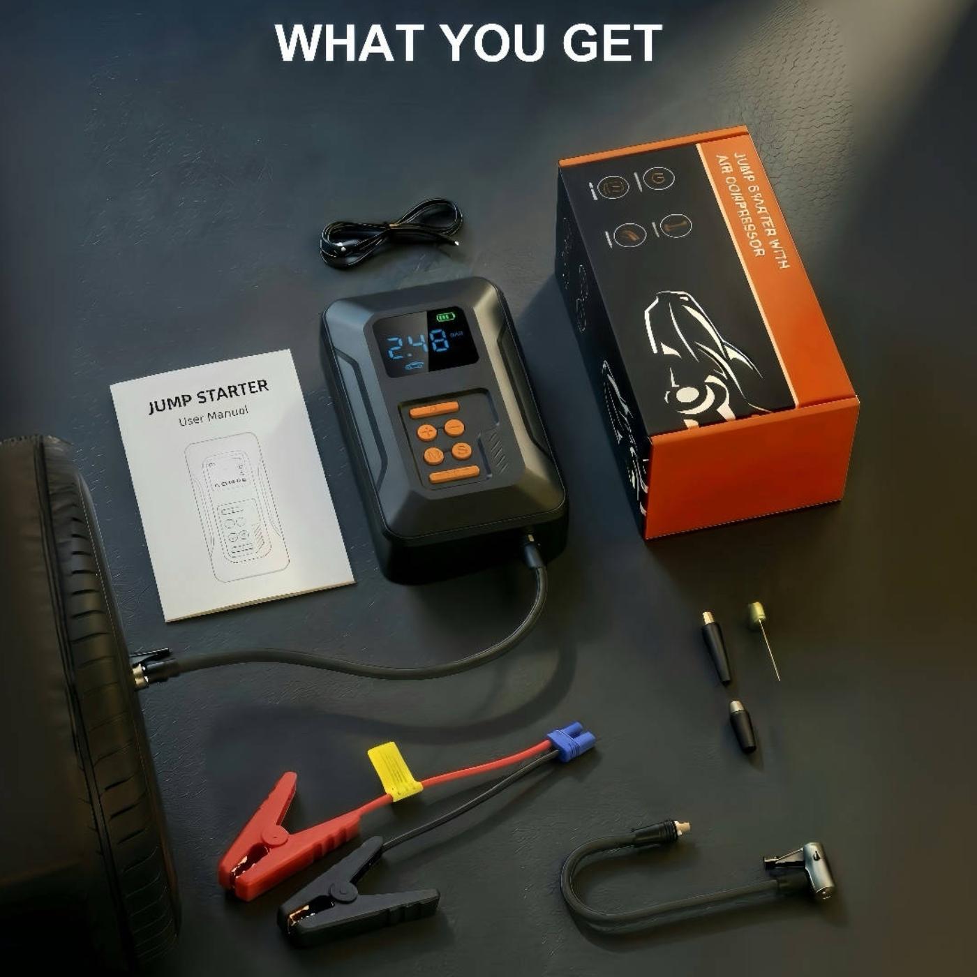 Anqva Q3 Jump Starter with Air Compressor, 3000A Portable Car Battery Booster (9.0 Gas/6.5L Diesel) with 150PSI Auto-Shutoff Tire Inflator, 12V Supersafe Lithium Jump Box Car Battery Jumper Starter