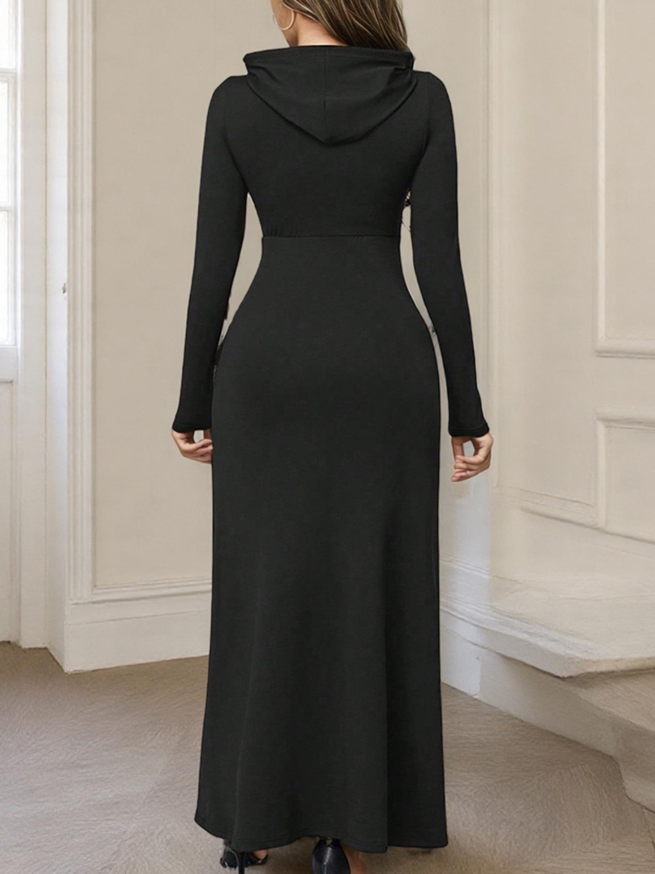 Women's Casual Hooded Dress, European and American Style, Minimalist, Long Sleeve, Round Neck, Perfect for Daily Wear, Comfortable and Stylish