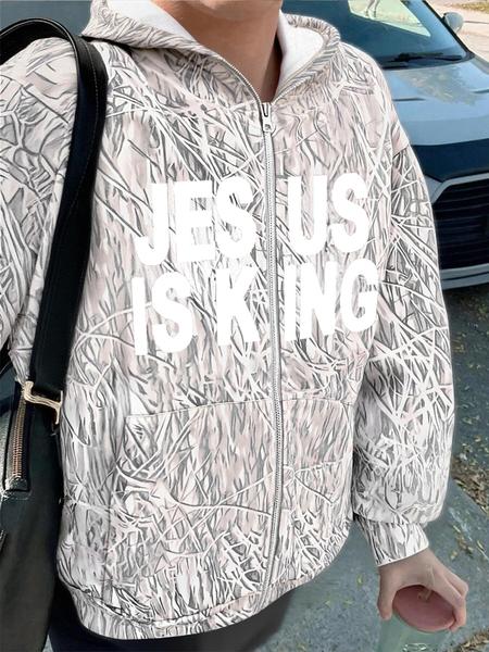 Unisex Jesus Is King Letter Print Hoodie, Fashion Loose-Fitting Long Sleeve Pullover, Fall & Winter Streetwear, Casual Daily Wear, Menswear