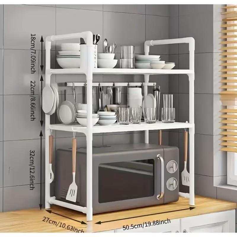 Microwave Rack Organizer, Multi-Functional Shelf for Countertop and Cabinet Storage, Durable and Easy Assembly, Ideal for Small Kitchens