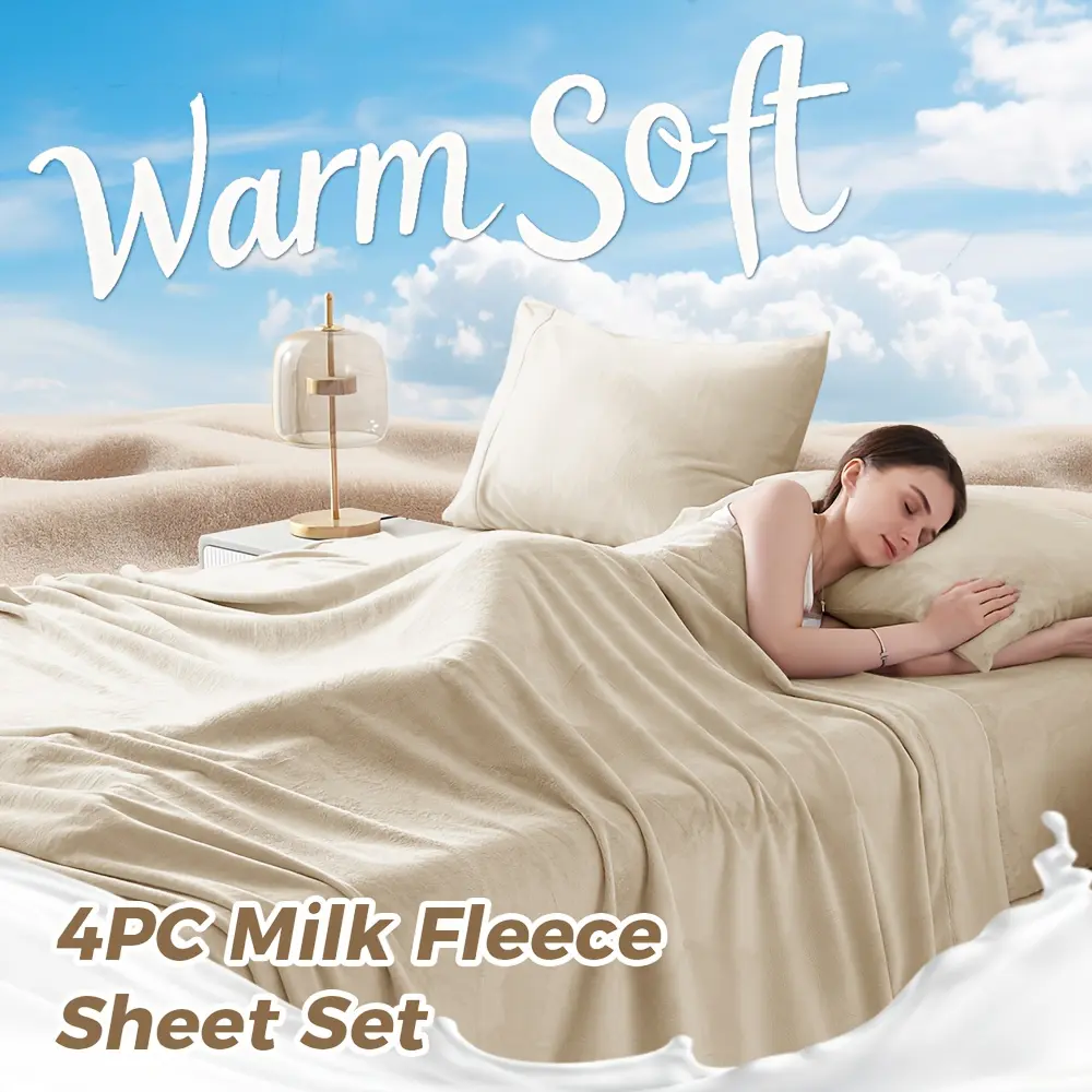 OS OMYSTYLE  4pcs Velvet Bed Sheet Set - Luxuriously Super Fluffy Soft And Warm And Cozy Bedding Sets, Anti-Static, Non-Pilling Fleece with Deep Pocket | Cloud-Like Milk Velvet Sheet Set | Wrinkle-Resistant Premium Fleece Bed Set