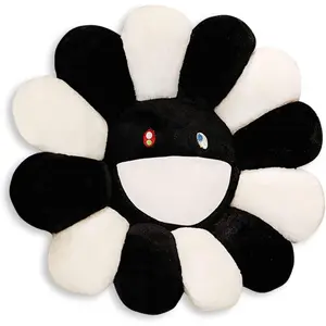 Smile Face Plush Rainbow Pillow, Sunflower Indie Decor Soft & Comfortable Flower Floor Pillow for Home Reading Bedroom Decoration (40CM, Black and White)