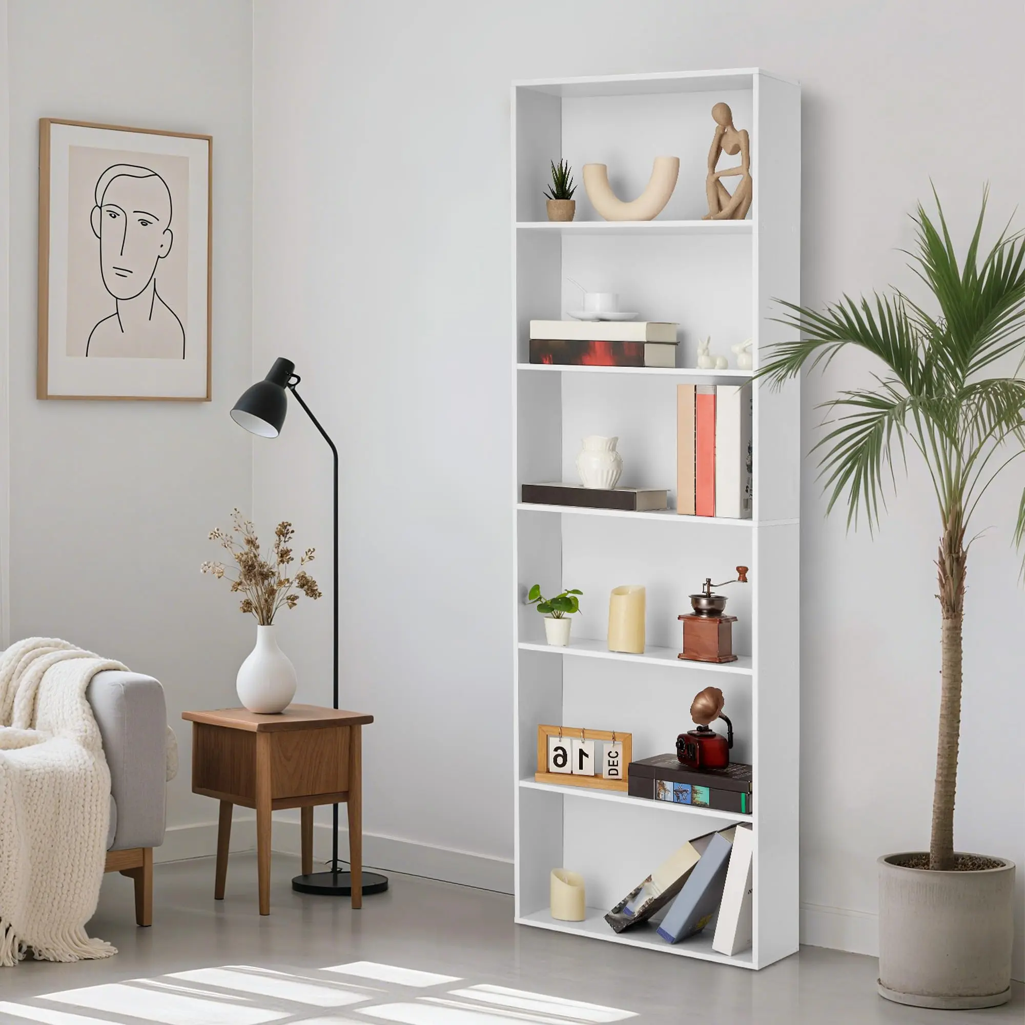 6-Shelf Tall Bookcase, Bookshelf with Industrial Rustic Style for Home Office, Sturdy 6-Tier Storage Organizer for Living Room, Bedroom