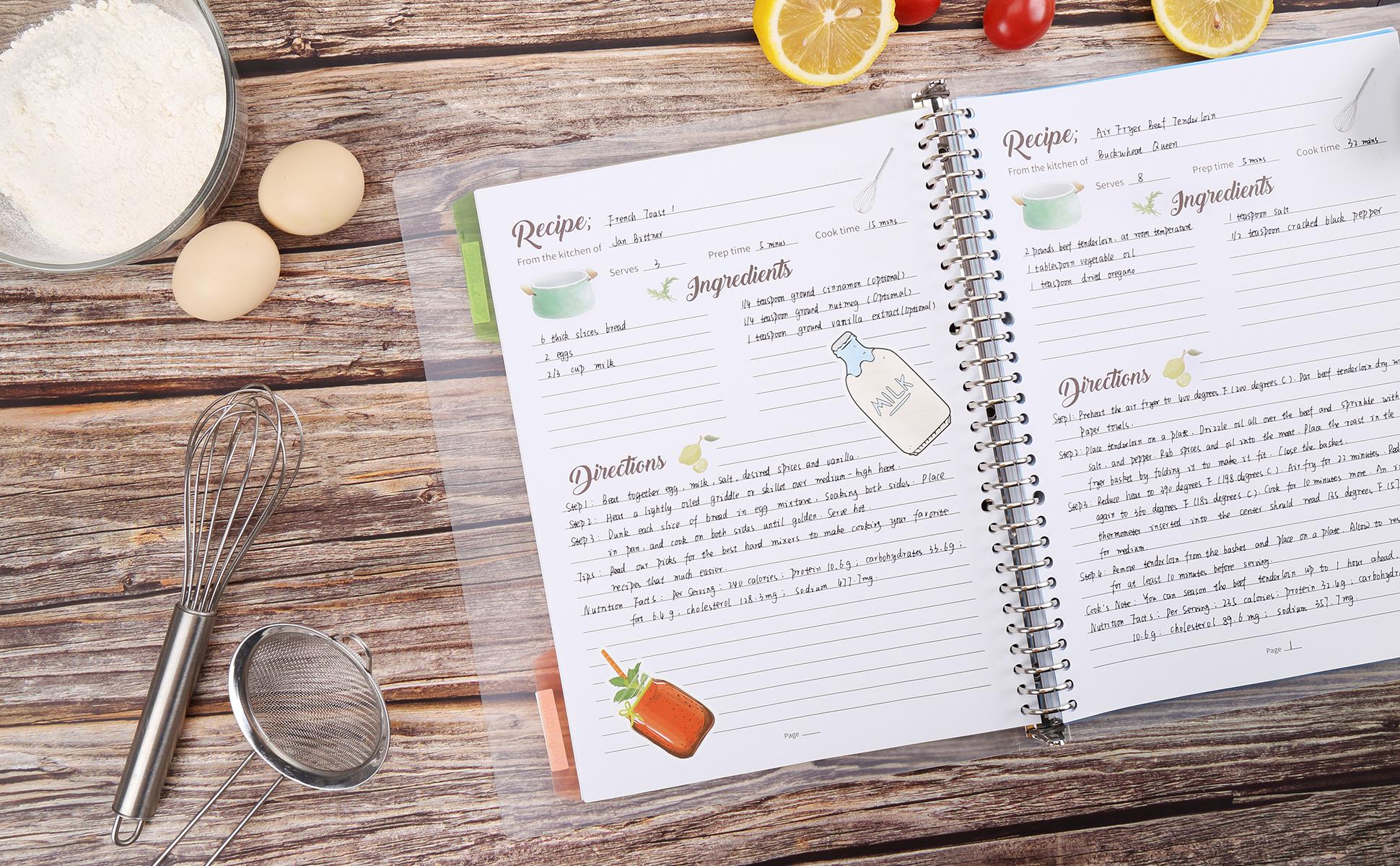 Soligt Recipe Book Journal , 8.5" x 11" Personal Blank Recipe Notebook, Removable Hardcover Recipe Journal Book Binder with 8 Dividers and 24 Tabs, Hold up to 240 Recipes Cooking Kitchen