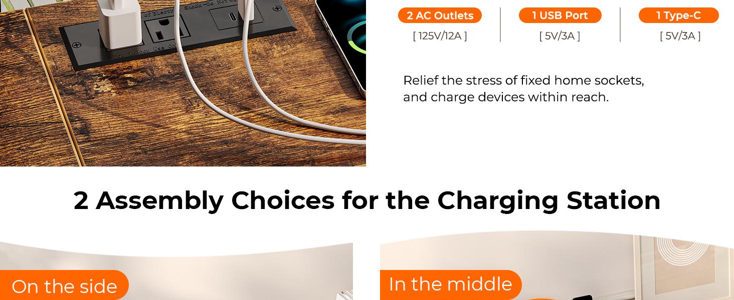 SUPERJARE Long Couch Table with Outlet, Sofa Table with Charging Station, Narrow Hallway Entryway Table, Behind Couch Table, for Living Room