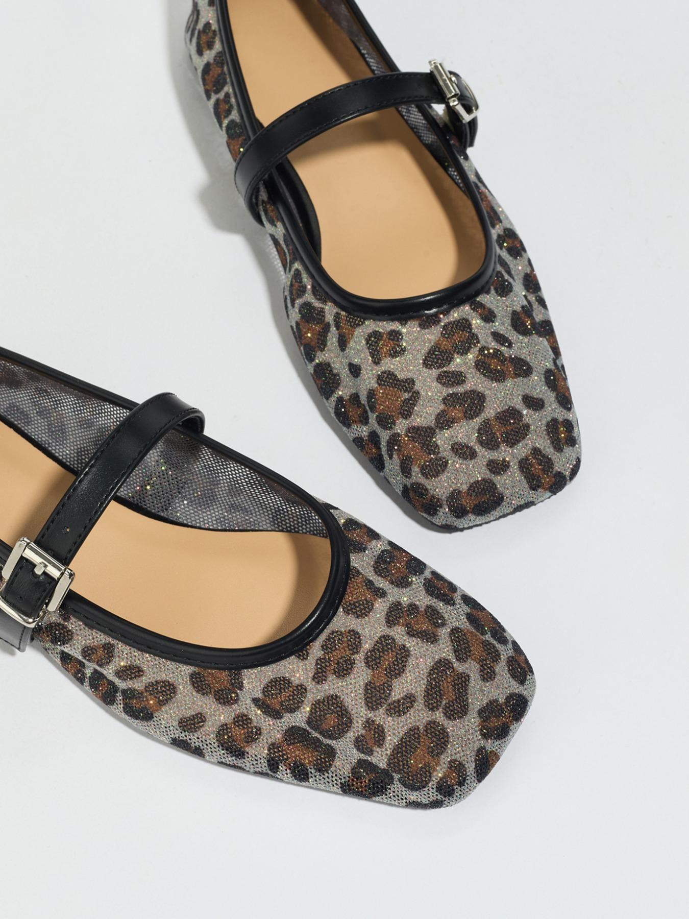 Women's Leopard Print Slip-On Netted Ballet Flats, Breathable Mesh Square Toe Mary Jane Shoes, Lightweight Comfortable Casual Sandals Women's Leopard Print Slip-On Netted Ballet Flats, Breathable Mesh Square Toe Mary Jane Shoes, Lightweight Comfortable Casual Sandals