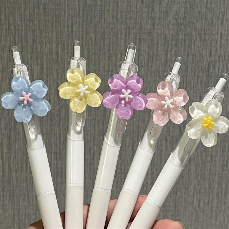 5/10/15 Pcs Floral Design Retractable Ballpoint Pens, Pen Set, Ink, Smooth Writing, Ideal for Home School Office Birthday Gifts