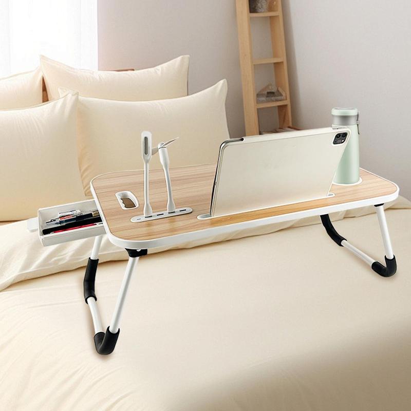 Portable Foldable Laptop Bed Desk with 4 USB Ports, Storage Drawer, Cup Holder, Ergonomic Design for Bed/Couch Working, Reading, and Home Office