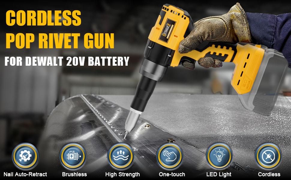 Cordless Electric Pop Rivet Gun Compatible with Dewalt 20V Battery (NO Battery!!), 3 Size (1/8", 5/32", 3/16") Aluminum Rivets, with Kit Nose Piece Hardware Tools