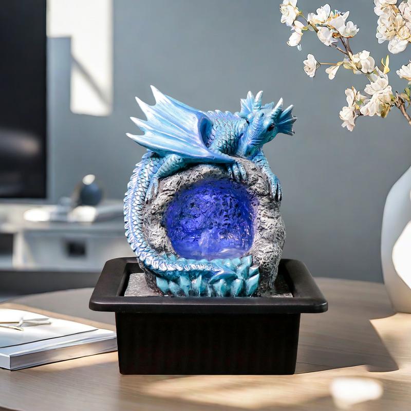 Dragon Statue On Sparkling Faux Crystal Cave Light Up Color Changing LED Collectible Dragon Figurine Home Decor (Blue) Living Room Decoration Colorful Decorative Fountain Ornaments