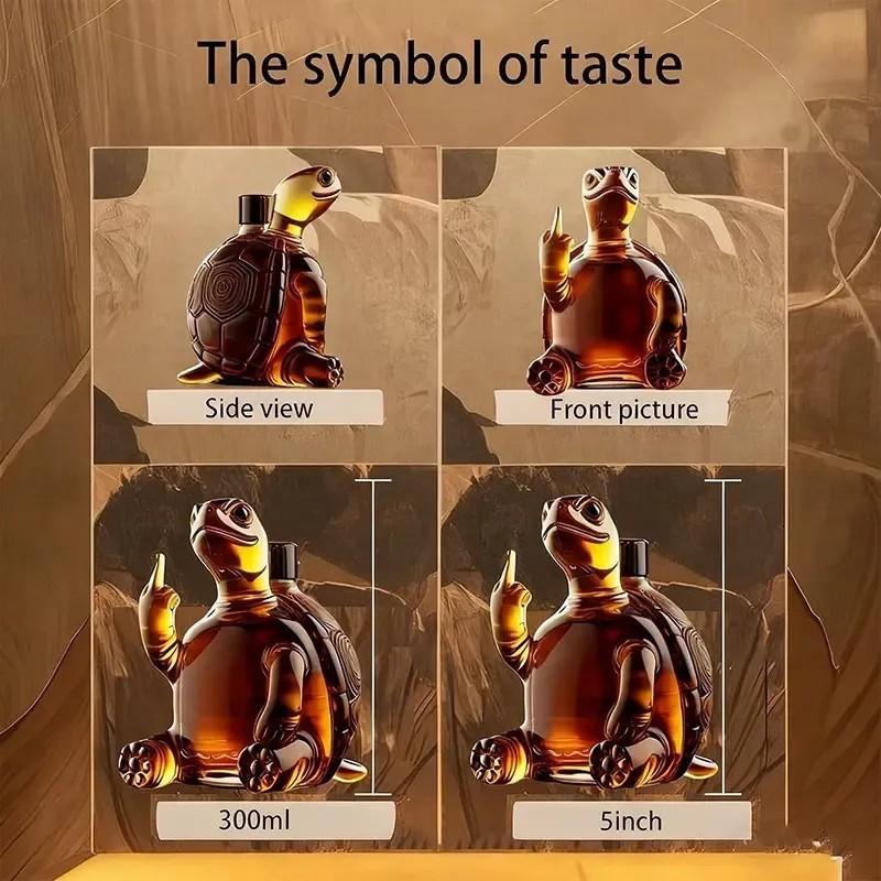 Whiskey Decanter and Glass Set, Fun Middle Finger Turtle Design, 10-Ounce Capacity, Ideal for Whiskey/wine, Decorative for Bars/offices/homes