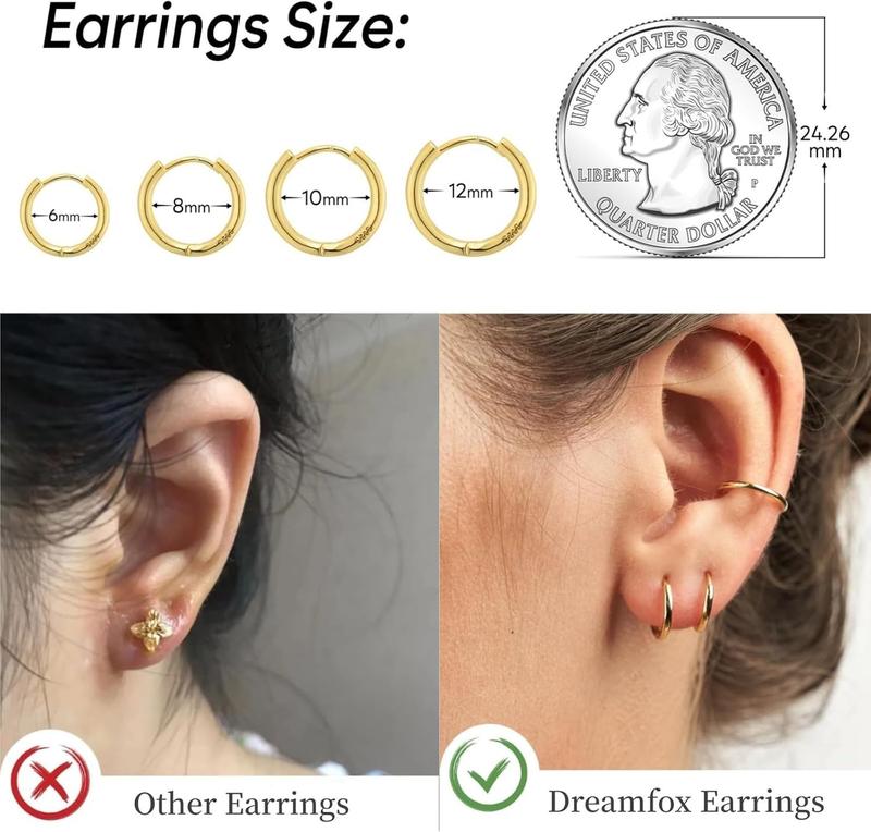 MIDEEO 8 Pcs Huggie Hoop Earrings 6mm/8mm/10mm/12mm 14K Gold Plated Hypoallergenic for Women Lightweight Perfect Gift
