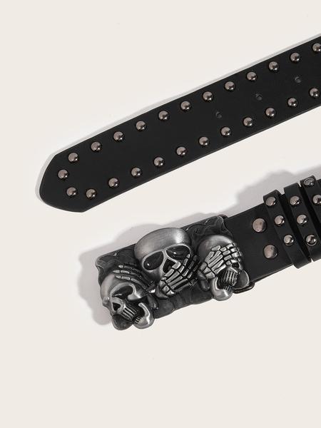 Mens Belt Leather Skull Buckle Belt Waist Band Jeans Decorative Punk Belt Black Studded Belts for Women Y2k Skull Belts