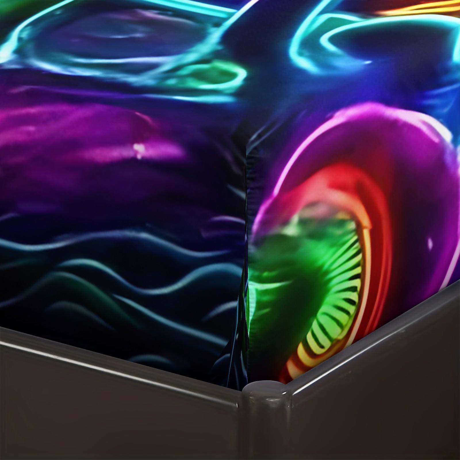 3pcs Psychedelic Fluorescent Skull Alien Pattern Fitted Sheet Set, Skull Fantasy Forest Full Moon Element Bedding Set. With Bright and Bold Colors.Made of Soft Microfiber Material, Includes 2 Pillowcases, Not Include Pillow Inserts, Bed Sheets