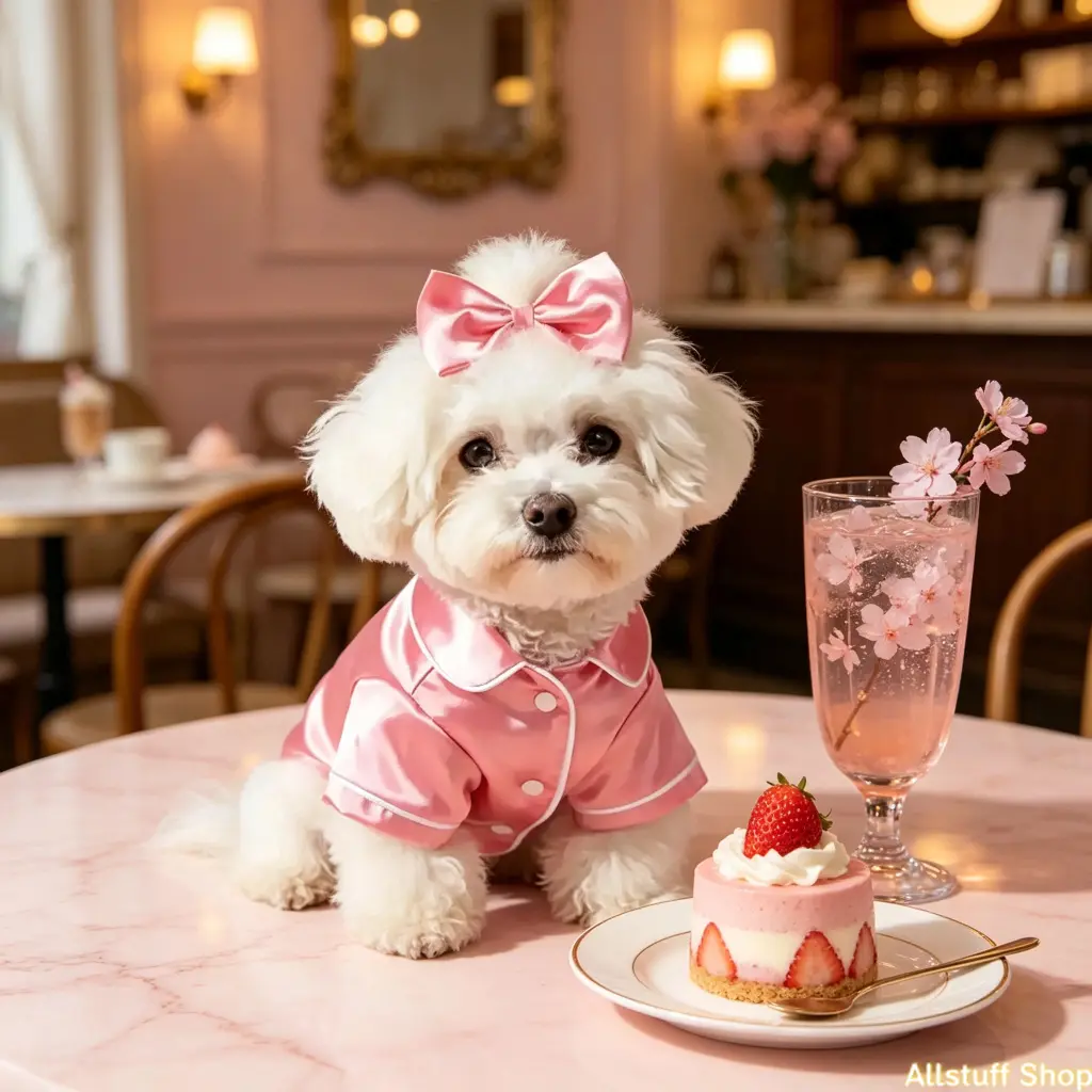 Soft Silk Pet Pajamas with Bow Headband Pink Cute Nightwear Sleepwear Easy Wear Dog Clothes Outfit for Small Dogs Cats Puppy