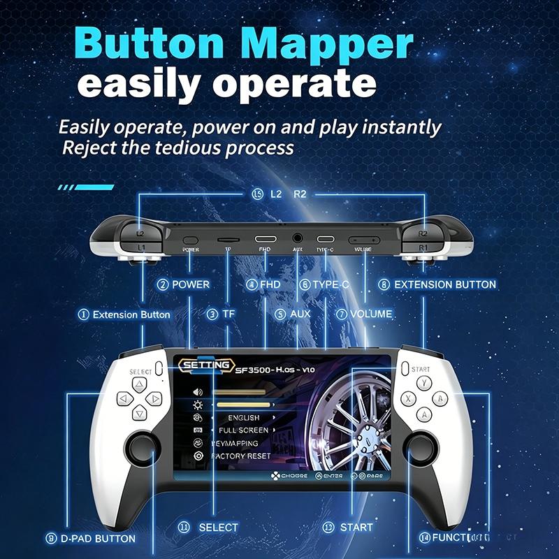 SF3500 Retro Handheld Game Console - Performance Upgrade: A handheld game console with a HD 5.5-inch IPS screen, featuring multiple games, classic video game support for TV connection, 14+ emulators, and 5-hour battery life. Gaming Consoles