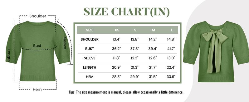 Tanming Women's Fashion Bow Knit Sweater Casual Puff Short Sleeve Crew Neck Tie Back Knit Pullover Tops