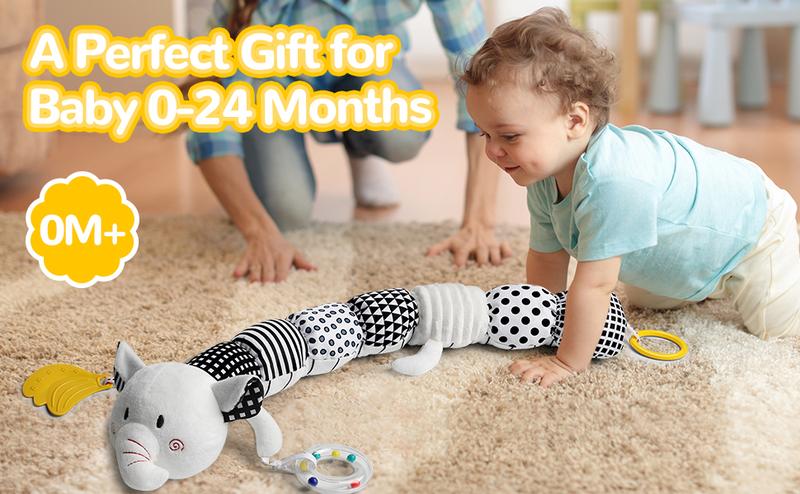 Dearlomum Newborn Baby Girl Gift Toys Infant Tummy Time Musical Stuffed Animal with Crinkle Rattle Textures Blue Crocodile Interactive Duck Shaped