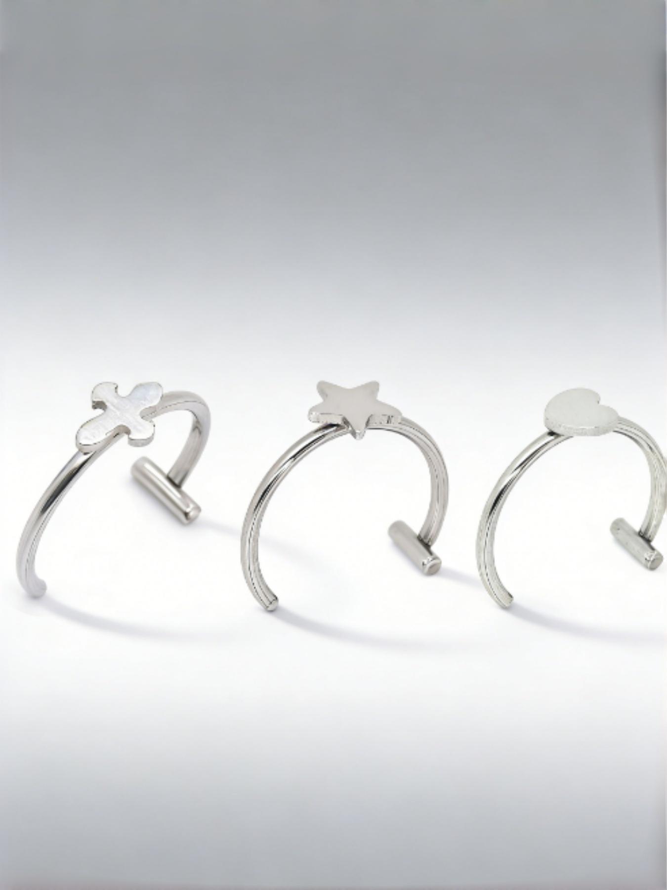 3pcs Heart Cross Star Fake Lip Ring Set – No Piercing Clip On Lip Labret, Adjustable Non-Pierced Lip Cuff, Pain-Free Alternative Lip Jewelry for Women, Trendy Singles Day Valentine's New Year Gift