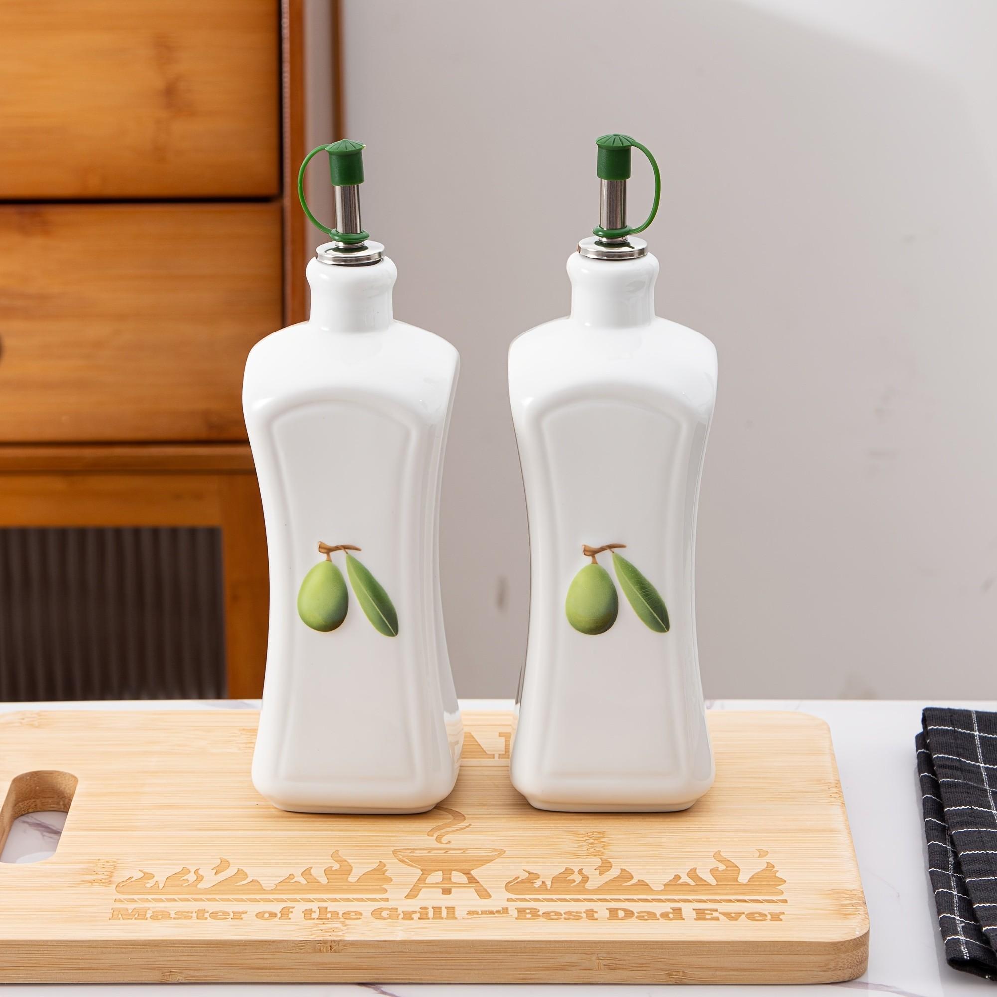 Ceramic Olive Oil Dispenser Bottle, Waist-Cut Design with Embossed Olive Pattern, Ideal for Health-Conscious Individuals, Weight Loss, Meal Planning