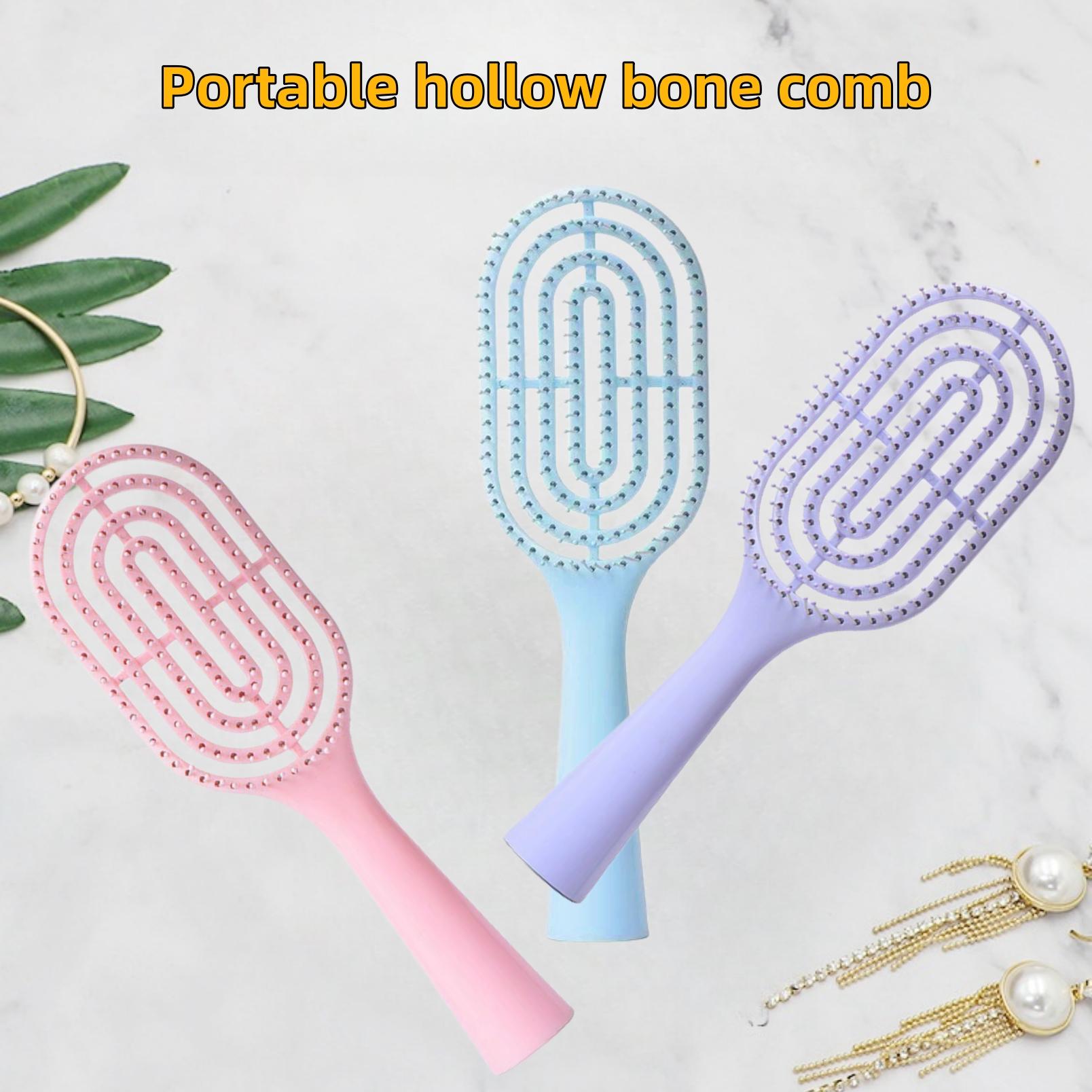 Portable Hollow Bone Comb, Macaron Puff High Volume Curl Styling Brush, Massage Rib Comb Standing Up Hollow Design