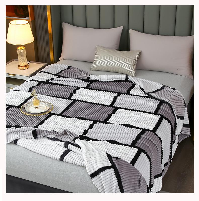 New Plaid Striped Magic Velvet Printed Blanket Flannel Milk Velvet Throw