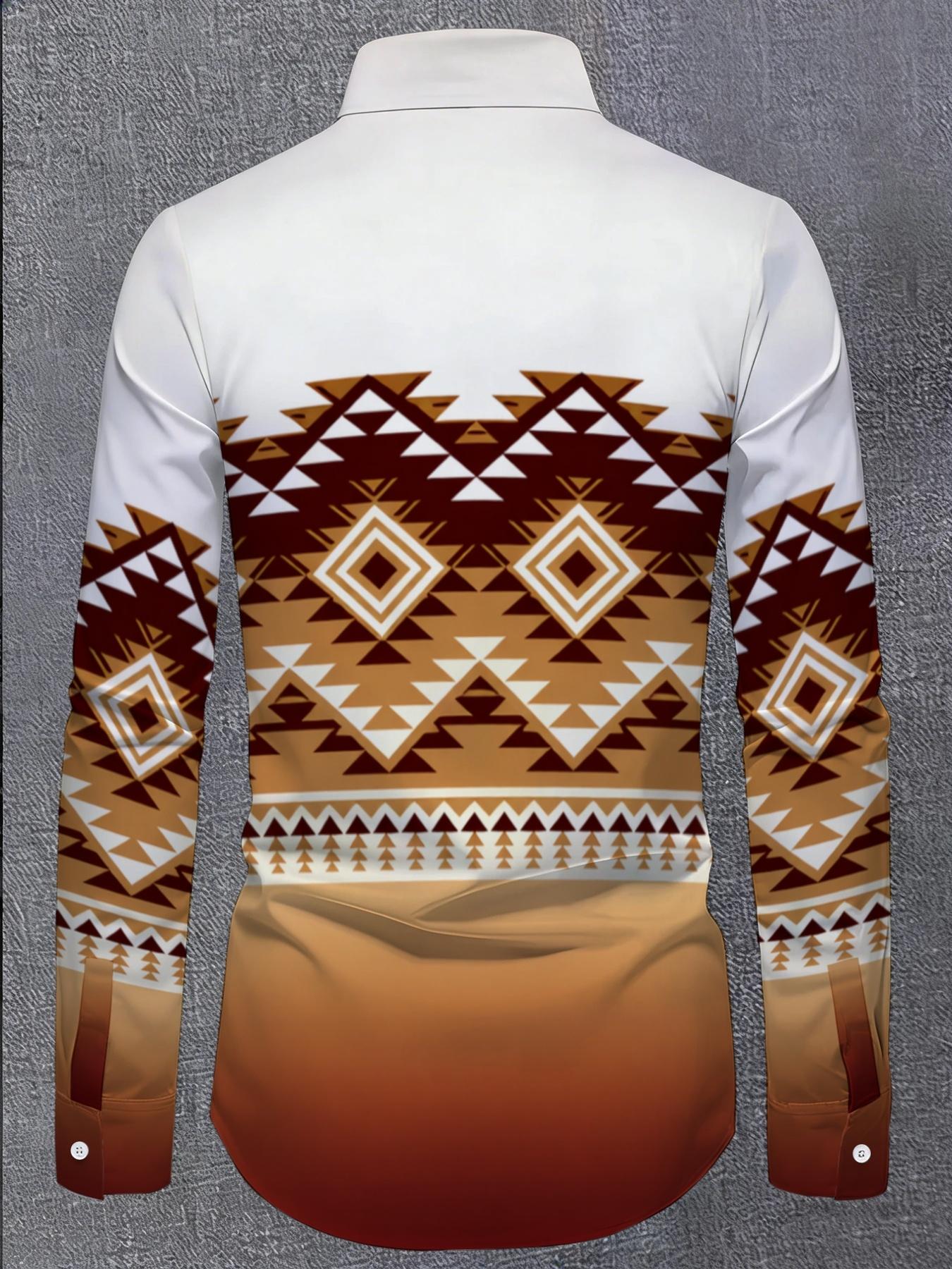 White & Orange Gradient Indian Totem Men's Stylish Shirt