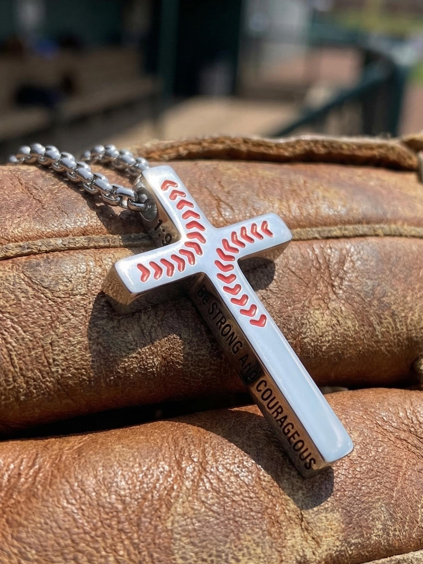 Cross Necklace with Bible 1:9 Verse Cross Pendant, 316L Stainless Steel Chain / Religious Gift for Boys and Men / Fade-Resistant / Baseball / Festival / Party / Ideal Gift