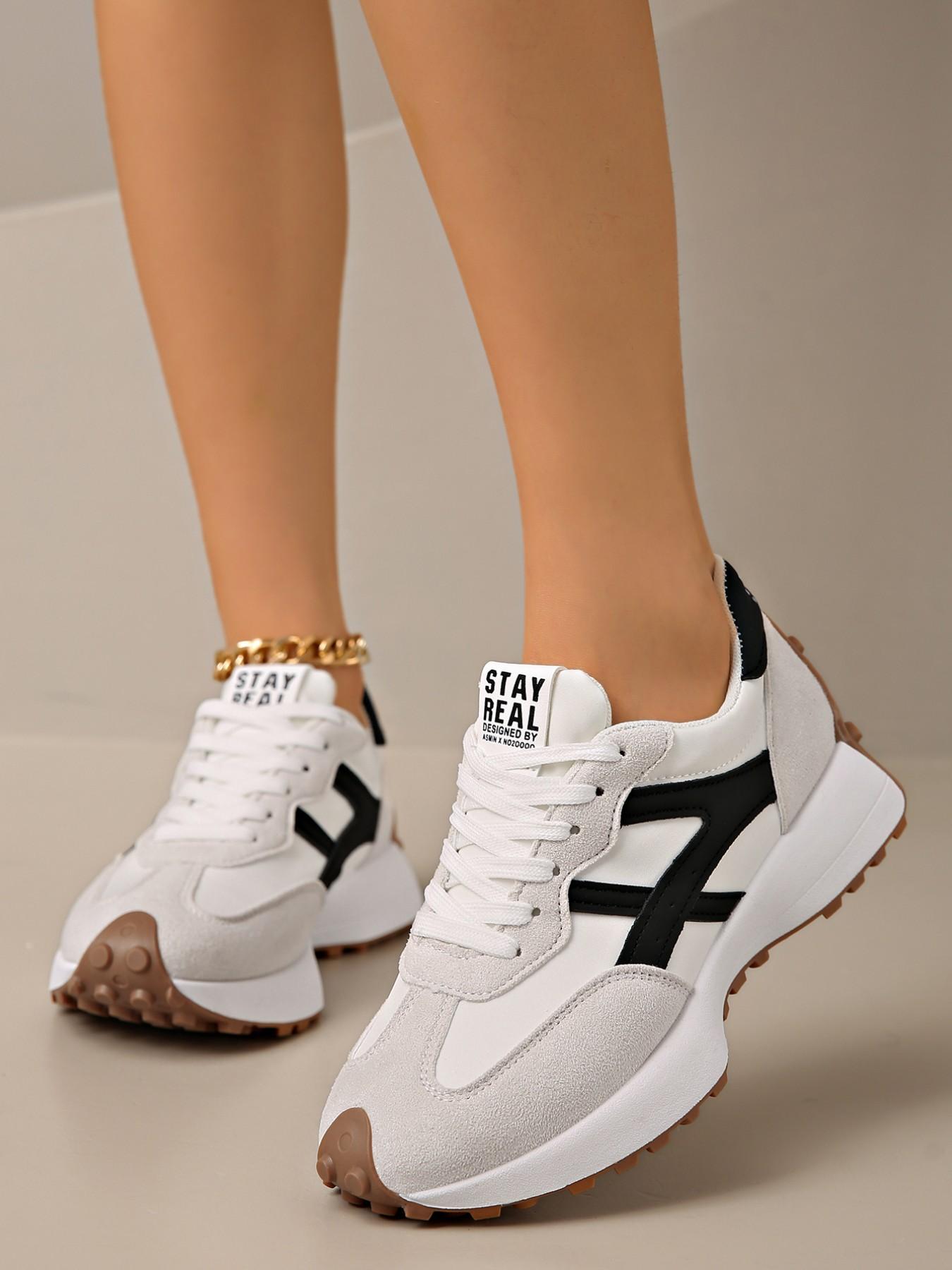 Women's Sporty Arisan Shoes Spring & Fall Elegant Fashion Casual Round Toe Low Top Lace-Up Thick Sole Breathable Outdoor Colorblock Running Shoes