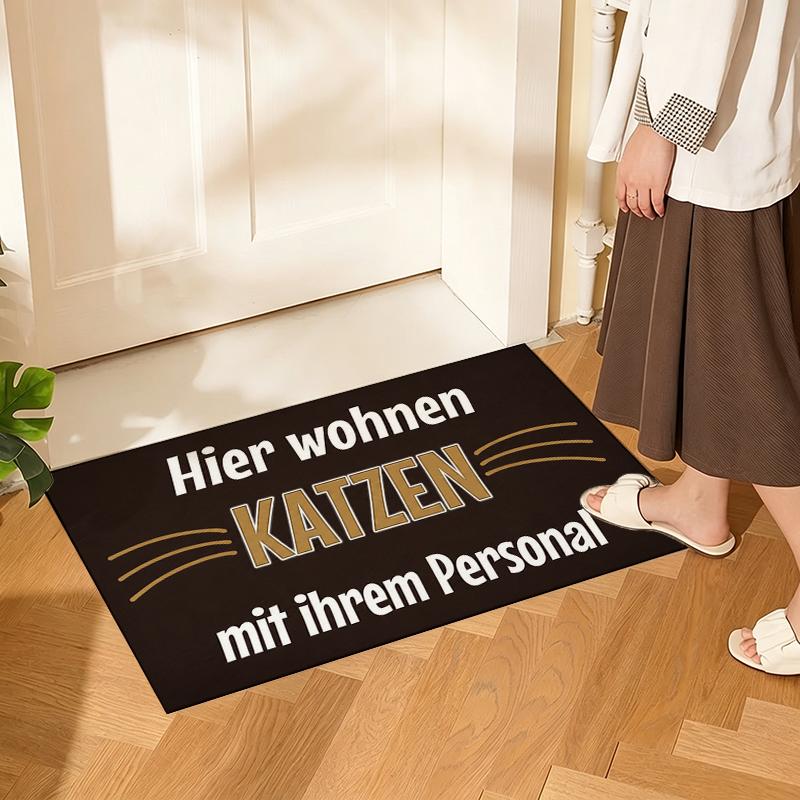 Velvet washable and soft, Whiskered 'KATZEN' text, humorous, playful, Suitable for living rooms, bedrooms, and dining rooms for furniture decoration aesthetics, welcome door mat, anti-slip rubber backing