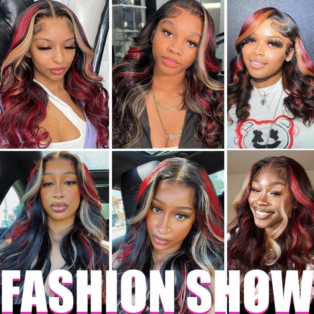 180% Density Black Red Wig Burgundy Highlight Wig Human Hair Body Wave Lace Front Wigs Human Hair 13X4 HD Lace Front Human Hair Wigs Pre Plucked with Baby Hair SpringStatements