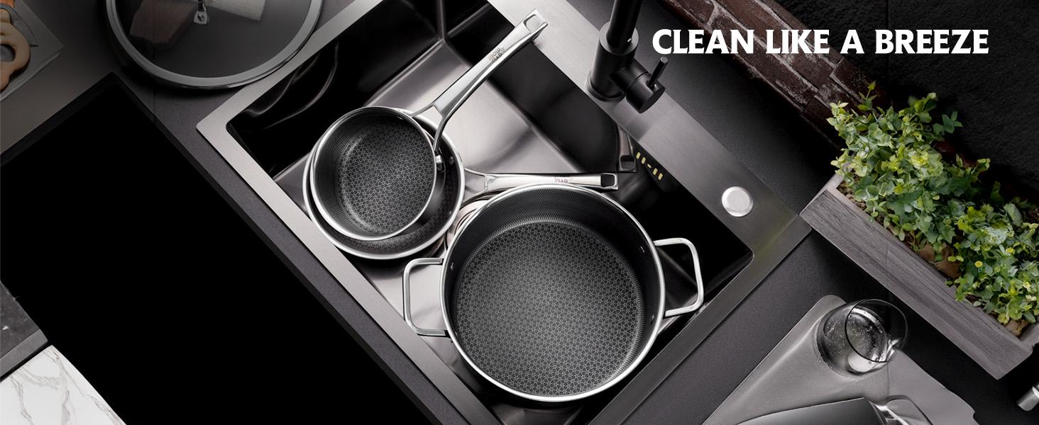 SNOWCLAD Pots and Pans set non stick, 10 pcs Hybrid Stainless Steel Cookware Sets, non stick Frying Pans, Saucepans, Saute Pan & Stock Pot, PFOA Free kitchen skillet,Induction Compatible Metal Nonstick Lids