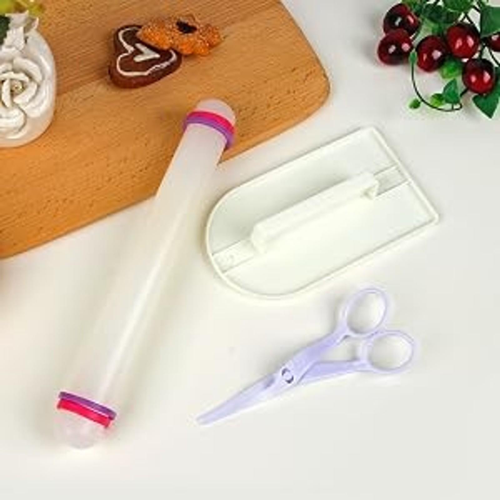 Marshmallow Fondant Cake Decorating Hand Tool 12 Pcs 5 Sets Sugarcraft Gumpaste Icing Smoother Rolling Pin Trimmer Cutter Embosser Flower Scissor Modelling Accessories Supplies Kit Multi