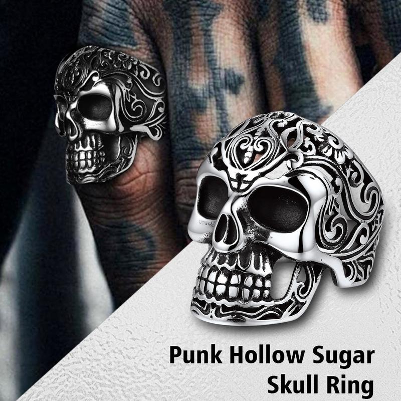 FaithHeart Masculine Skull Ring Stainless Steel Skull Skeleton Band Biker Ring for Men Springtok