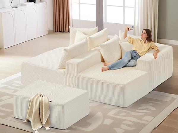 Juikury Cloud 4-6 Seat Sectional Couch,DIY Combination Sectional Couches Modular Sofa with Deep Seat Reversible Ottoman for for Living Room Bedroom