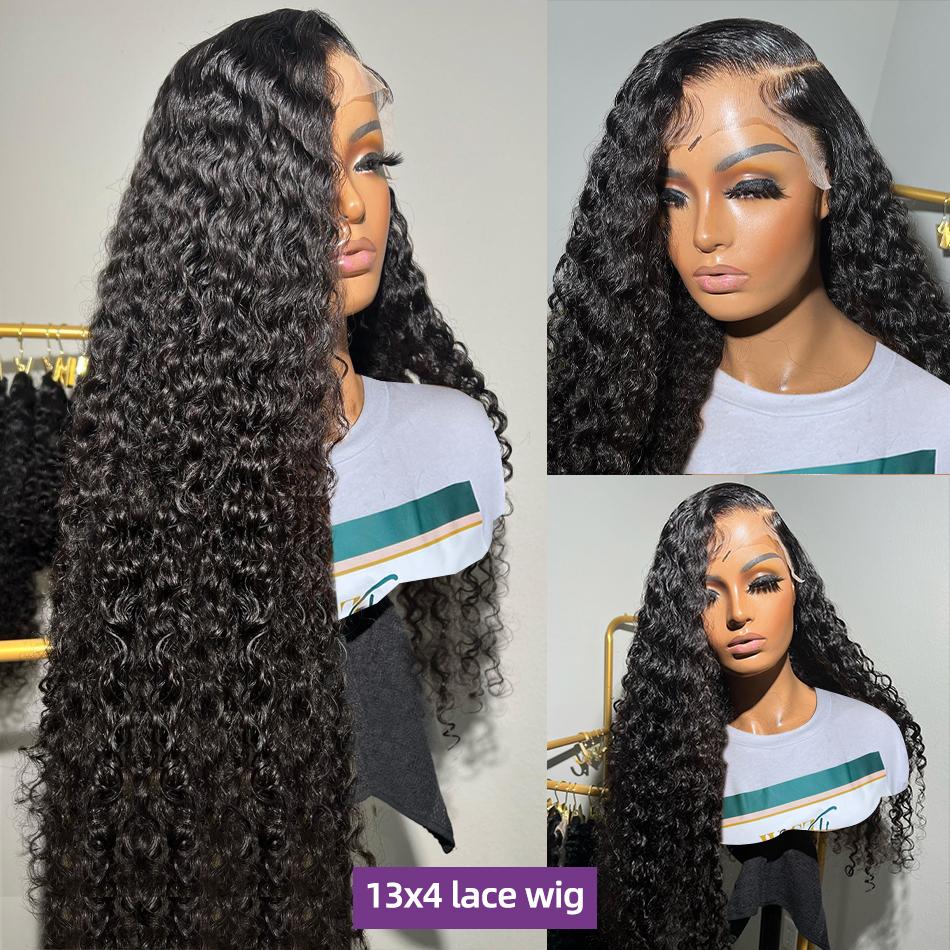 Bling Hair 13X4 13X6 Water Wave Lace Front Wig Human Hair Deep Wave Frontal Wigs for Women Brazilian Real Human Hair PrePlucked Natural Black Remy Hair 180% Density 4x4 Closure Wig