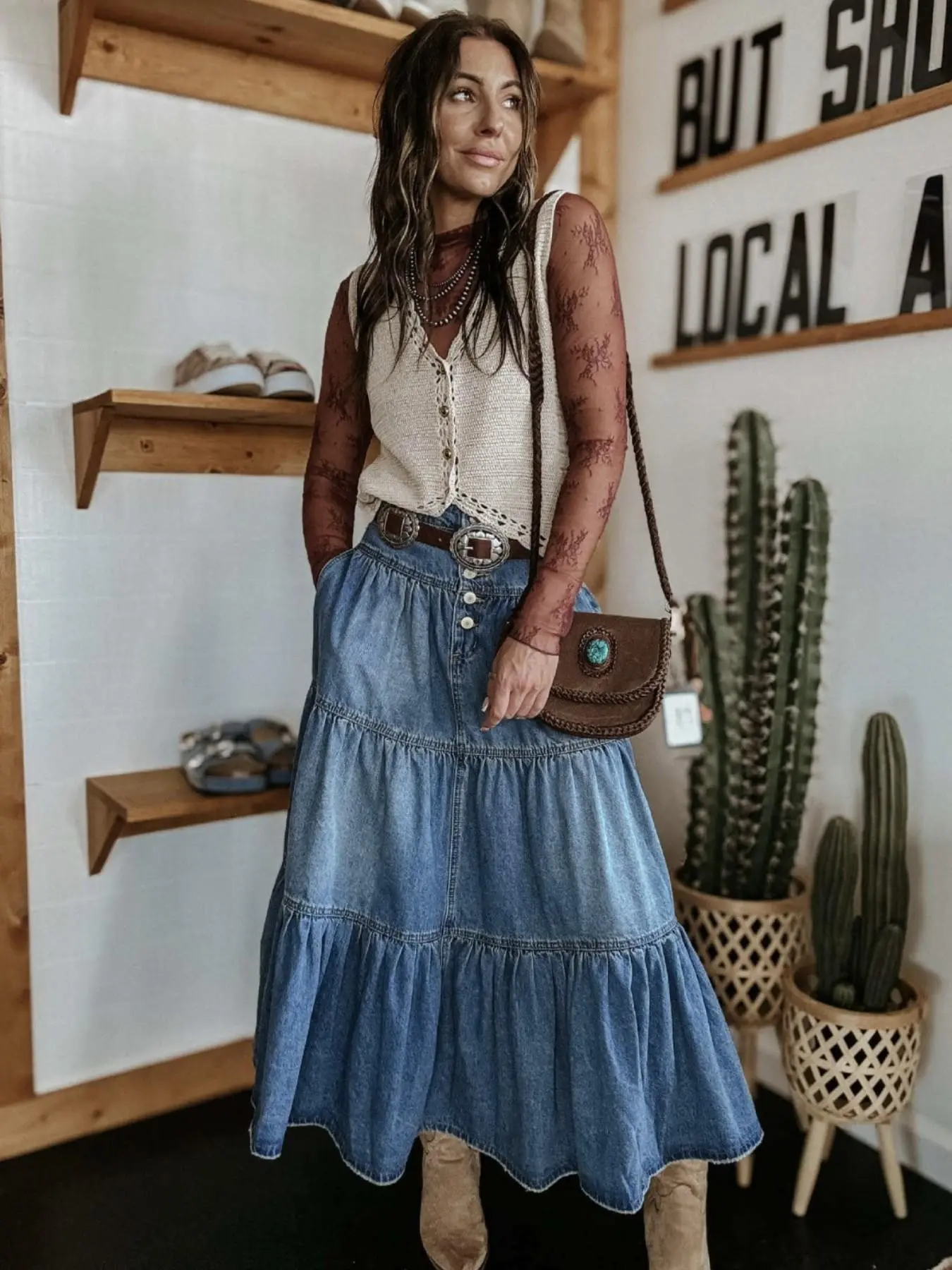 Stly Women's Long Denim Dress, Skirt, Bottoms, Casual Basic Loose Fit, High Waist, Button Front, Vintage Elegant Style, Aesthetic, Blue, Perfect for Holidays & Daily Wear