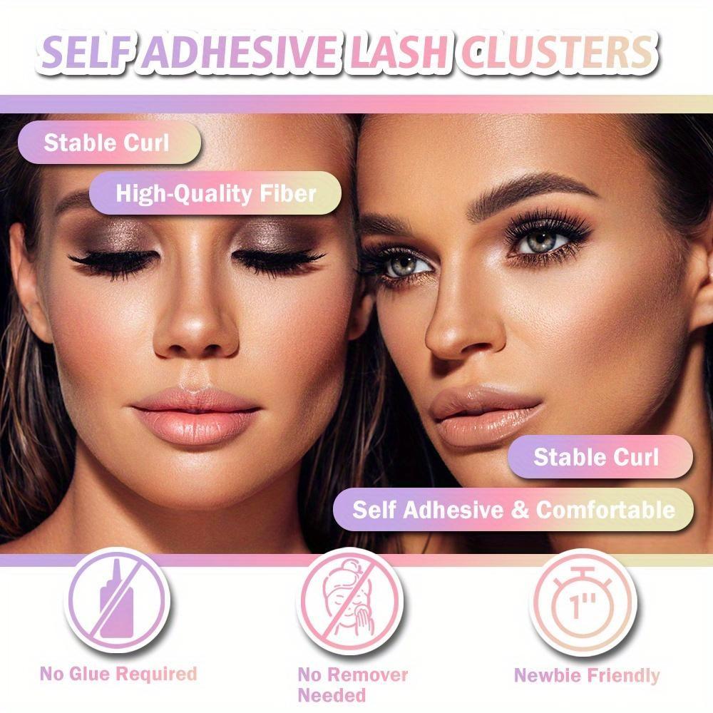 156/157pcs Self-Adhesive False Eyelashes Set, Glueless Lashes, Natural Thick Clusters, Glue-Free, Various Sizes, C/d Curl, Cat Eye Style, Quick Makeup Application