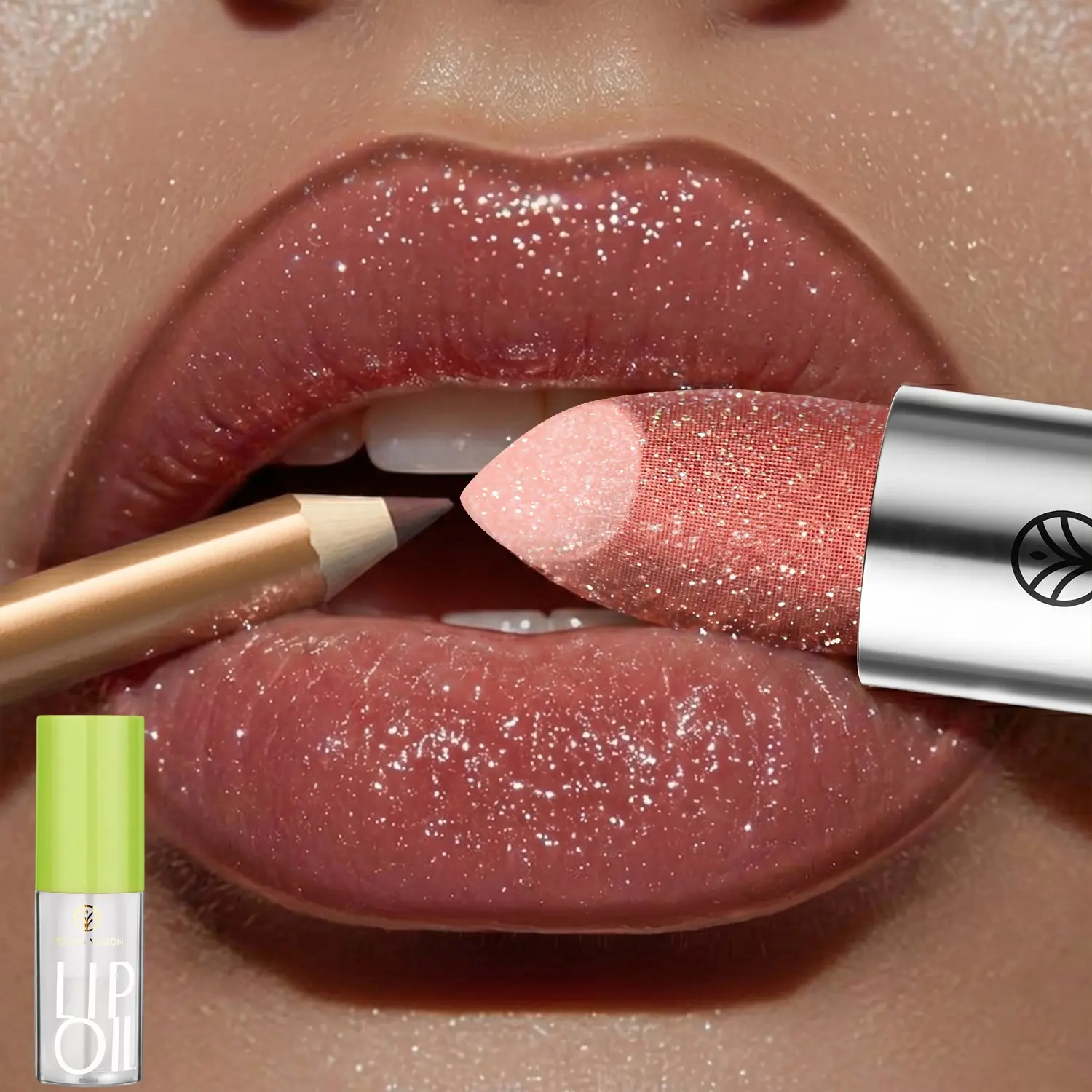 YOUNG VISION  Matte Lip Liner Duo with Glitter Lipstick and Clear Lip Oil Set, Defines and Overlays for a Water-Gloss Gradient Glass Duppy Lip, Makeup Kit