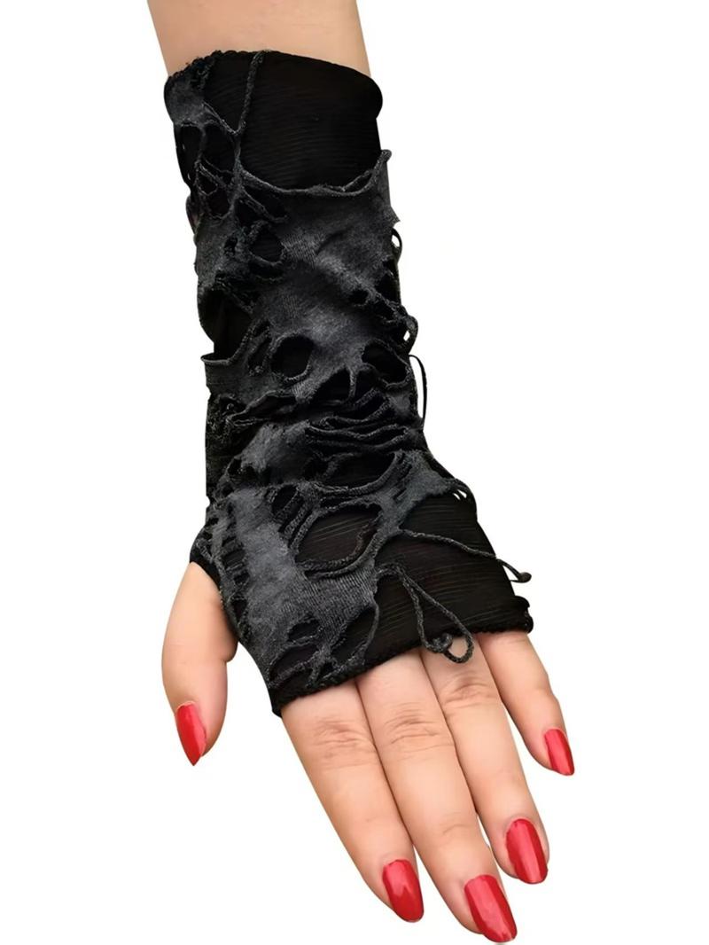 Punk Style Ripped Gloves, Fashionable Textured Gloves for Cosplay, Punk Style Dark Accessories, Perfect for Costume Parties and Themed Events