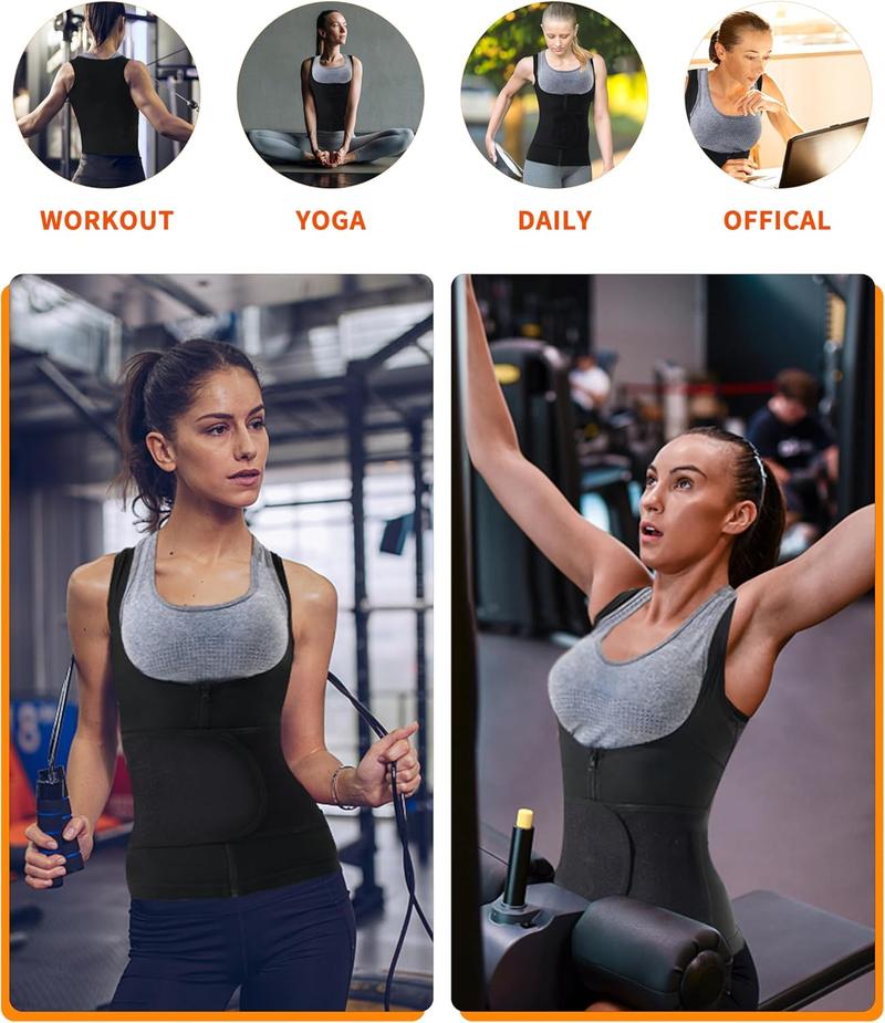 Women's Adjustable Zipper Sauna Tank Top, Tummy Control Shapewear Sleeveless Sauna Waist Trainer Vest Shirt for Women, Lady Workout Yoga Gym Exercise Clothing, Fajas Para Mujer